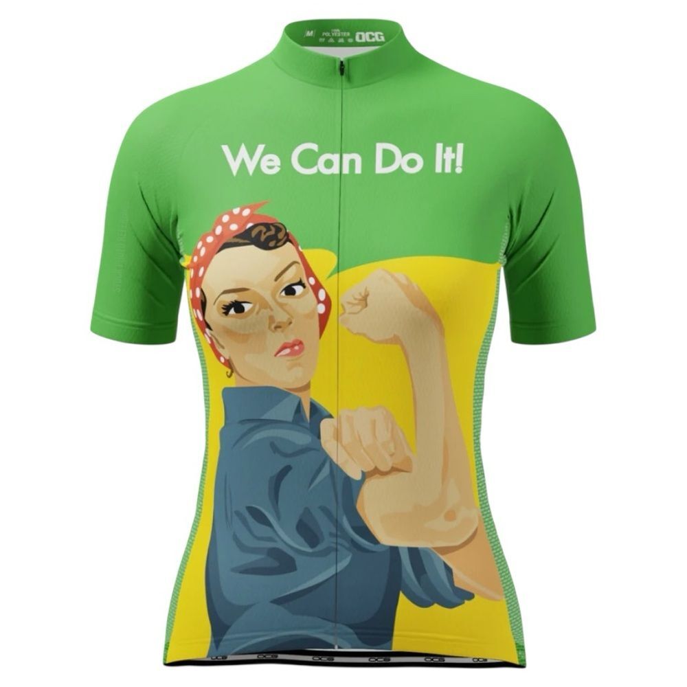 OGC Women's Rosie Riveter Short Sleeve Cycling Jersey Large Green "We Can Do It"